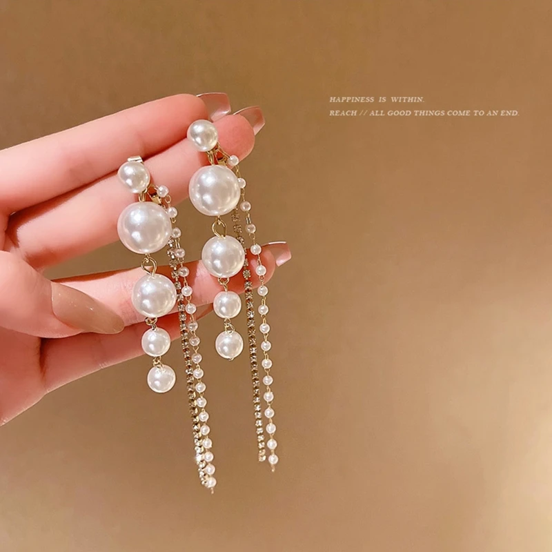 Жемчужные серьги-кисточки из серебра 925 пробы длинные серьги-подвески для ушей