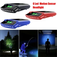 1 pc 6 led outdoor bright usb rechargeable clip on hat sensor rotatable head lamp waterproof ip64 headlight torch light