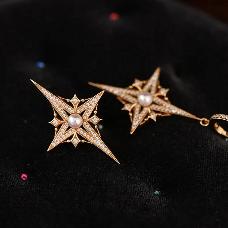 

Four wild stars fashion OL geometric hexagram senior design sense of French temperament pearl stud earrings with jewelry MEP004