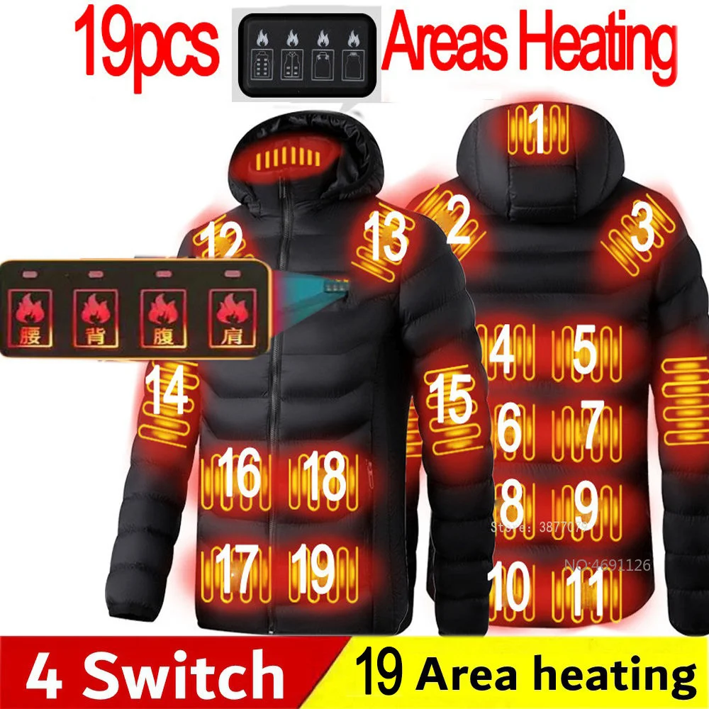 

Jaket Hangat 19 Area Pria Jaket Pemanas Listrik Luar Ruangan Musim Dingin USB Mantel Termal Pakaian Jaket Katun Tahan Panas