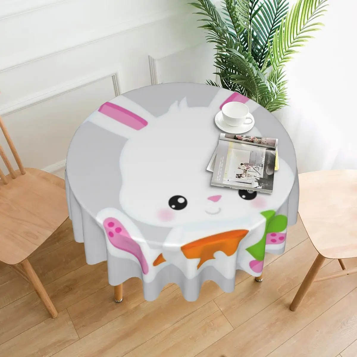 

Cute Bunny, White Bunny, Little Bunny Tablecloth 60in Round 152cm Wrinkle Resistant Decorative Border Festive Decor