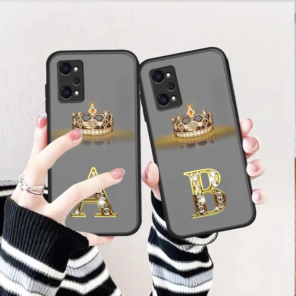 

Fashion Crown Golden Diamond Initial Letter A L M P R For Oppo Realme GT Neo 2 Narao 50a 50i 50 5G C33 C31 C30S C30 C21Y C21 C20