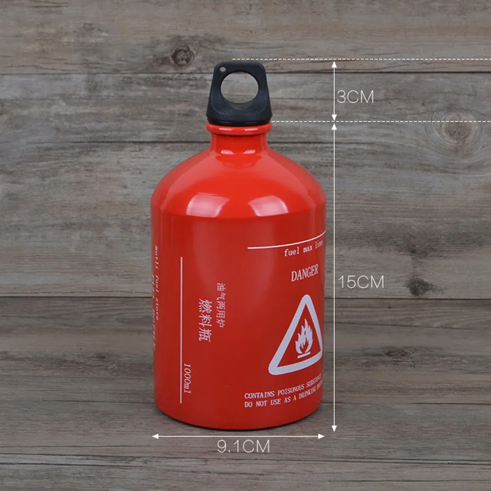 

Gas Oil Fuel Bottle Lightweight Outdoor Portable Red Safe Cap 1000ML 130g 19*9.1cm Aluminum Alloy Anti-leakage