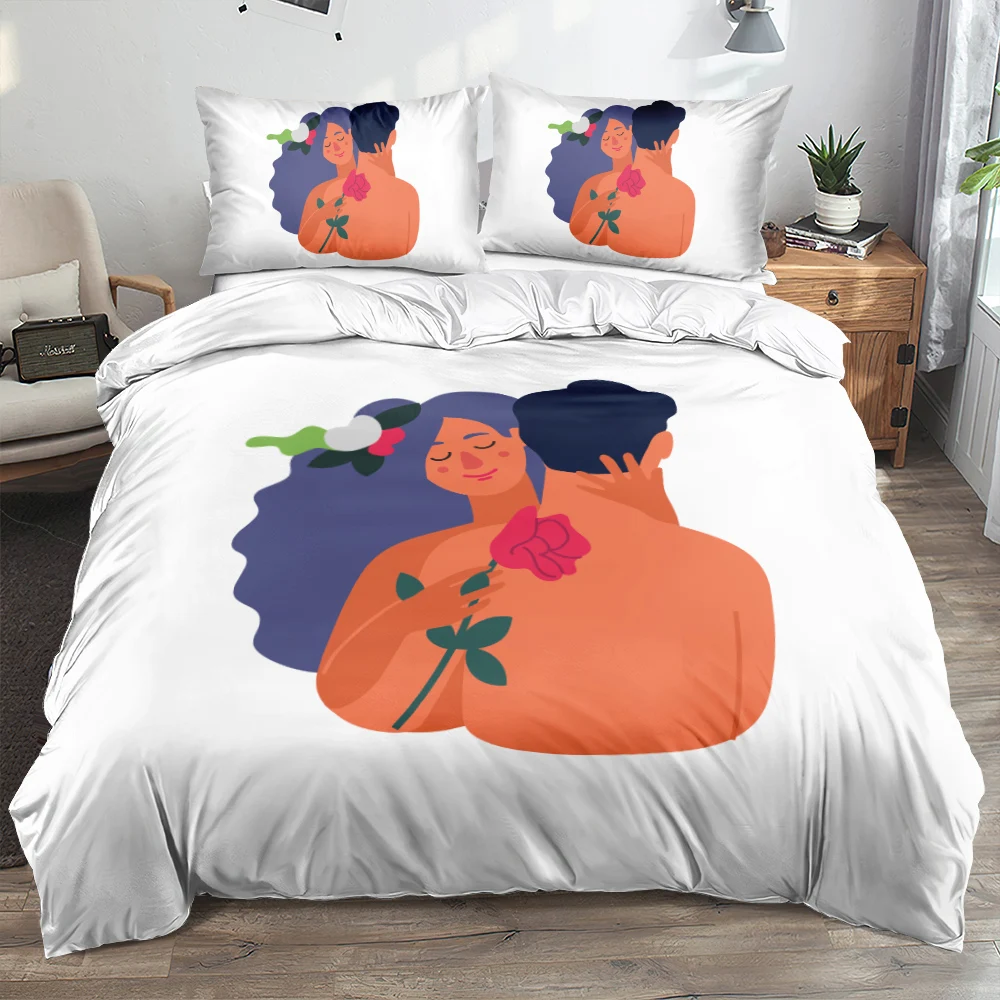 

3D Cartoon Hugging Valentine Quilt Covers Bedding Set Duvet Full Queen King Size 220x240cm Double Quilt Cover Set Custom Design