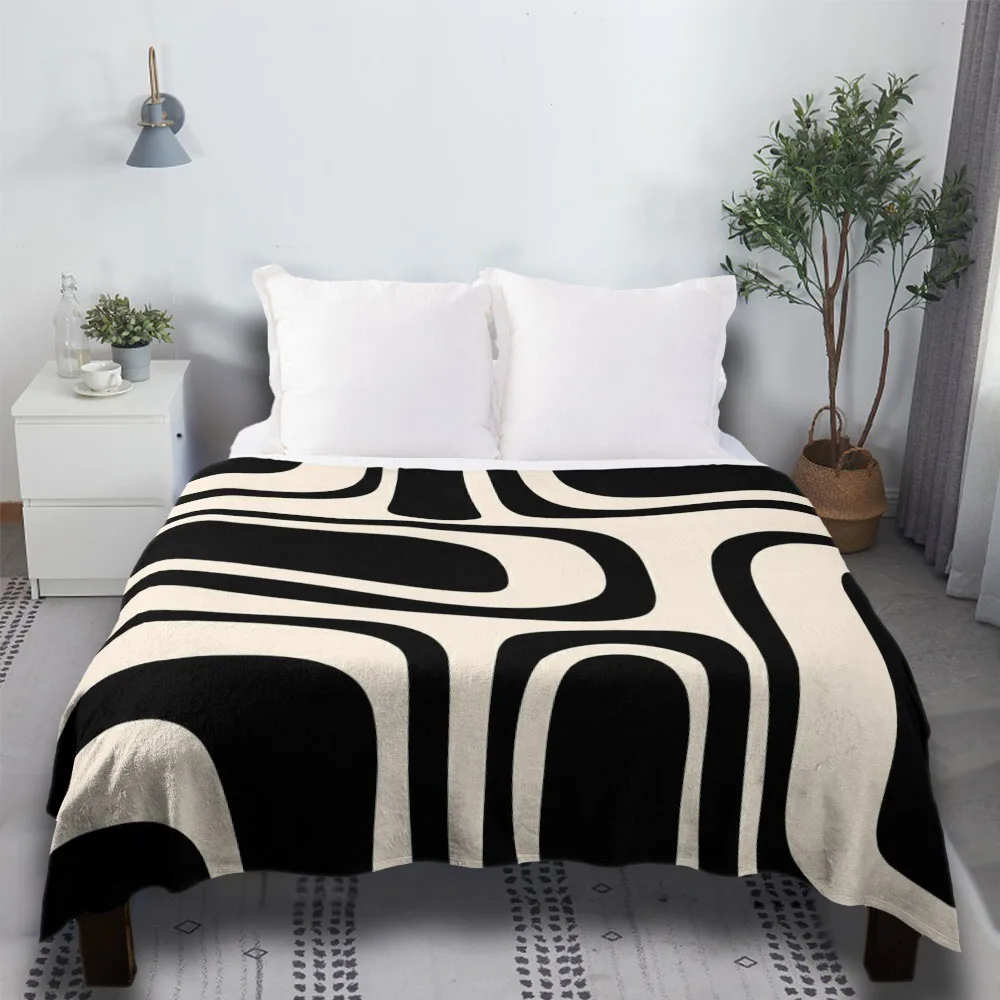 

Palm Springs Retro Midcentury Modern Abstract Pattern In Black And Almond Cream Father'S Day Gifts Luxury Throw Blanket