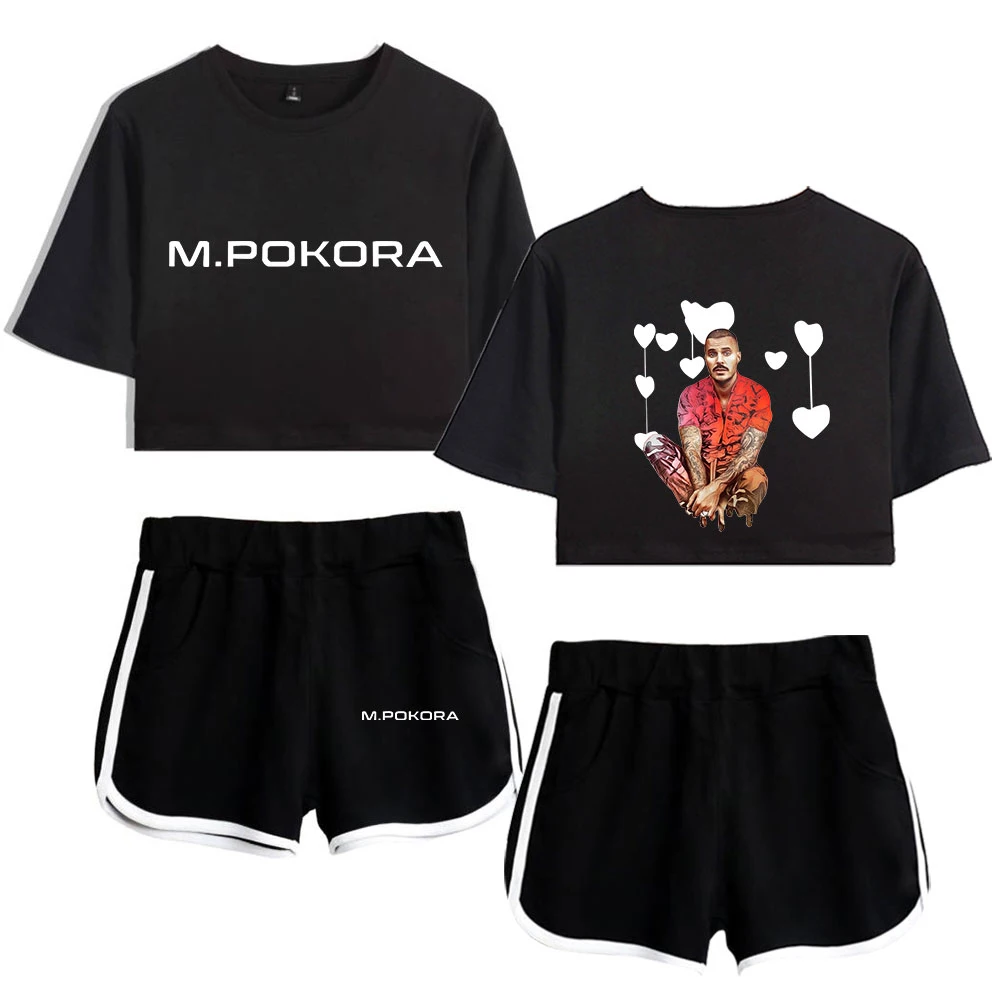 

Classic Kawaii M. Pokora Matt Pokora Print Dew navel Sport Girl suits Youthful Two Piece Set Women Sexy Shorts+lovely T-shirt