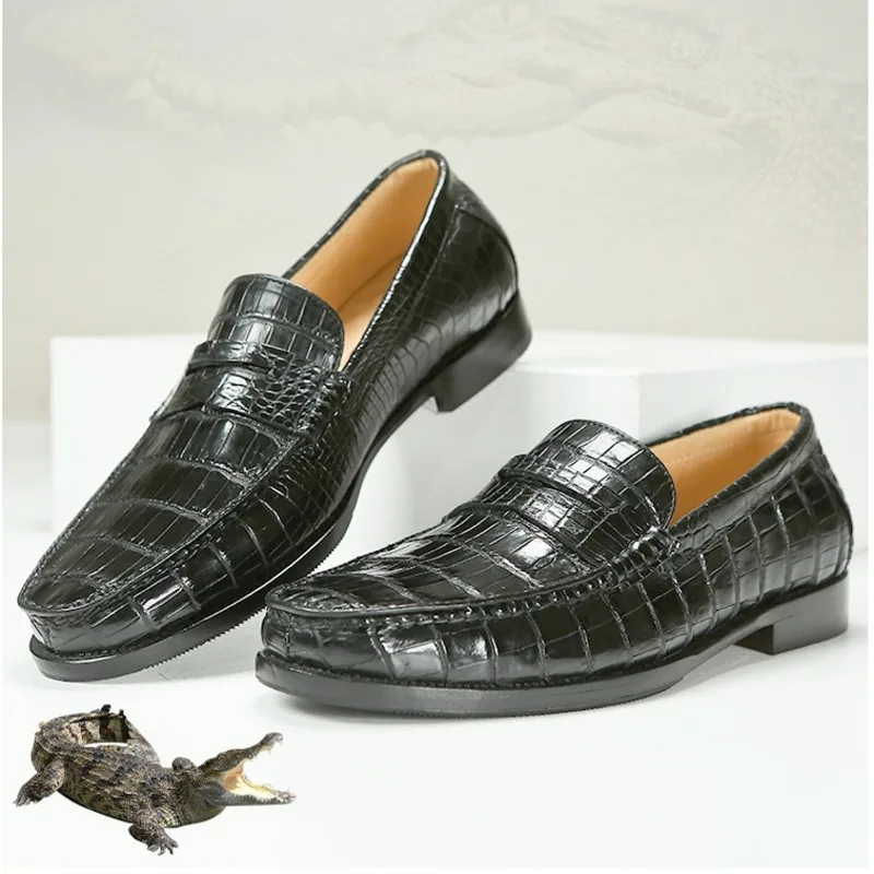 Аутентичные крокодиловые модные новые стильные деловые туфли на натуральной