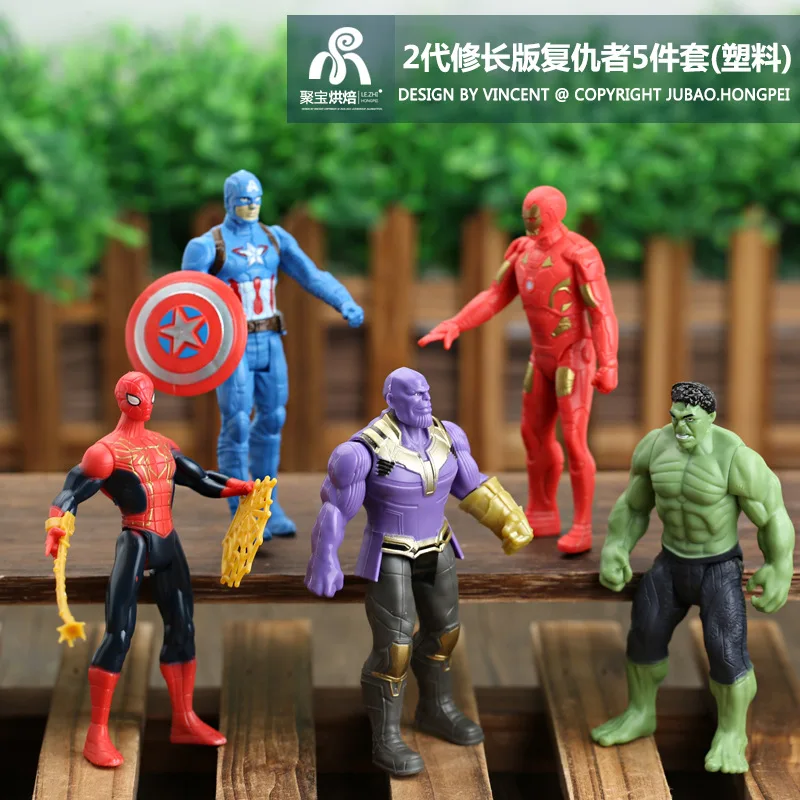 

5pcs/Lot The Avengers Thor Captain America Thanos SpiderMan Hulk Iron Man Cake Ornament PVC Figure Toys Model Doll