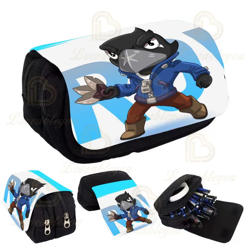 

Kids Double Layer Pencil Box Shoot Stars Print Pencil Case Game Canvas Stretch Large Capacity Cute School Stationery