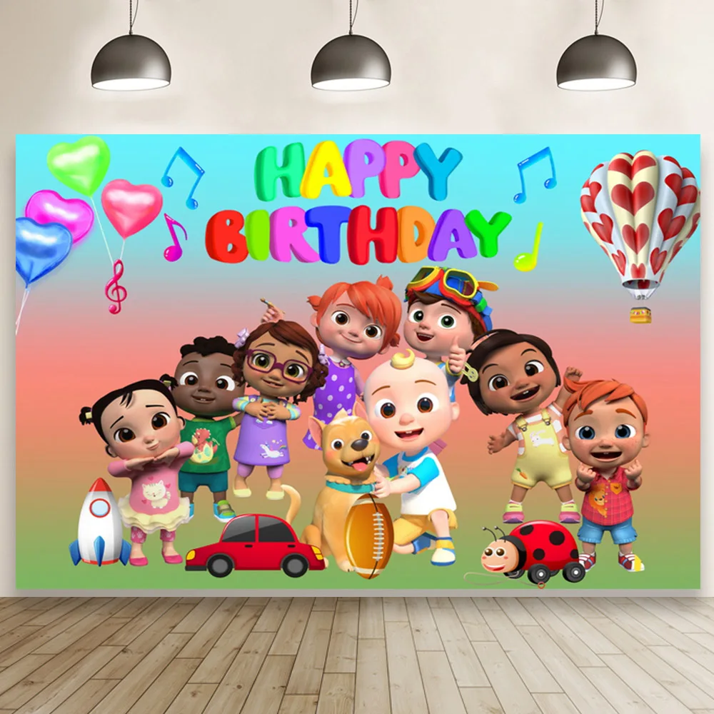 

Newborn Baby Shower Coco Melon Cartoon Photography Background Birthday Children's Room Decor John Backdrop Party Table Poster