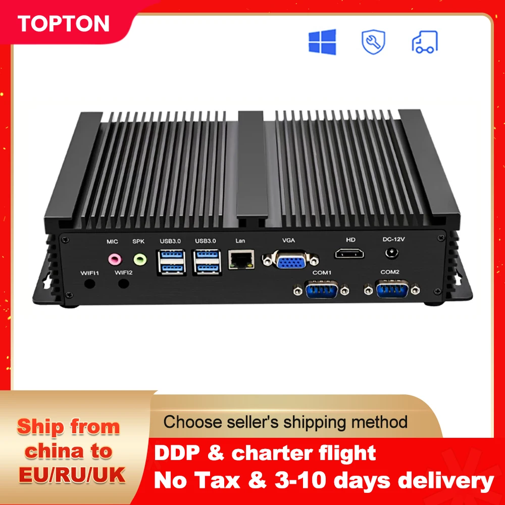 

Fanless Industrial X86 Mini PC Intel Core i5 i3 Celeron 7*24 Working 2*RS232 HDMI VGA 1*LAN 7*USB Aluminum Micro Computer WiFi