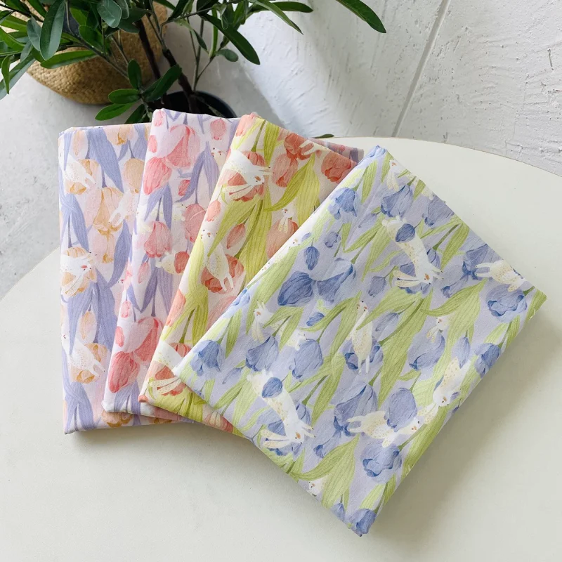 

100x145cm Breathable Pure Cotton Plain Fabric Tulip&Rabbit Print Cotton Fabric DIY Sewing Handicrafts Baby Cloth Dress Material