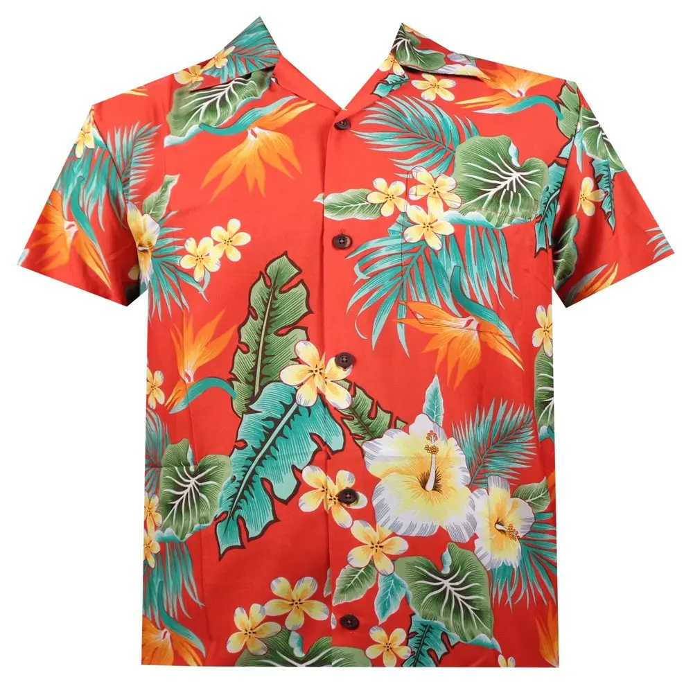 

hawaiian shirt 46 mens flower leaf beach aloha party camp holiday blue xl