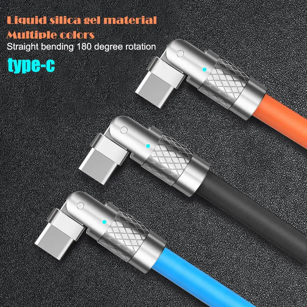 New 120W 6A Super Fast Charge Type C Cable Usb C to C Quick Charge Silicone Data Cable Type C interface 180°Rotatable Cord