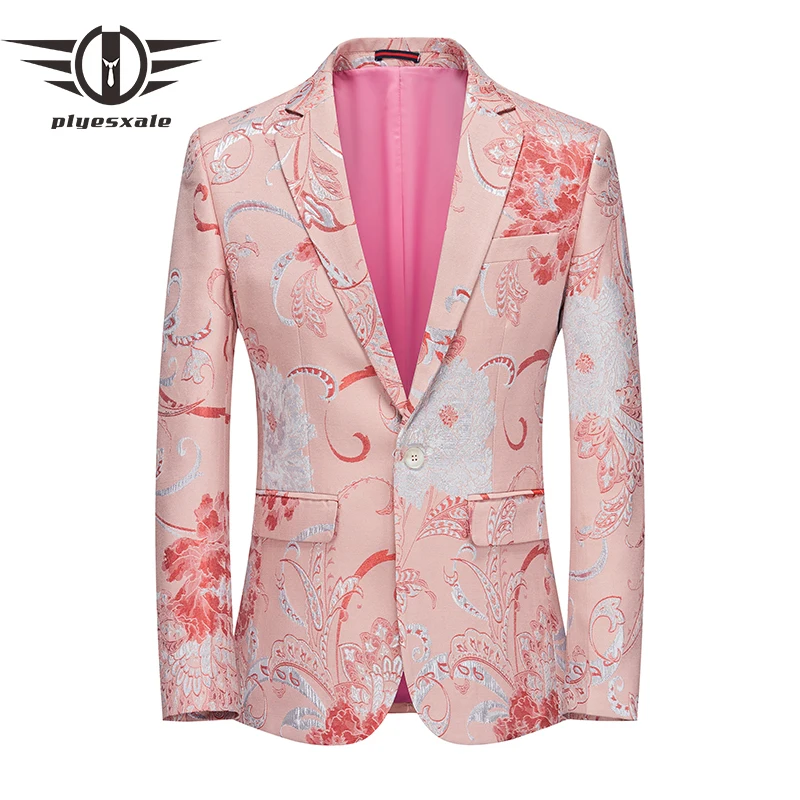 

Plyesxale New Arrival Pink Floral Blazer Jacket Stylish Designer Luxury Prom Party Blazer For Men Stage Blazers Hombre Q1043