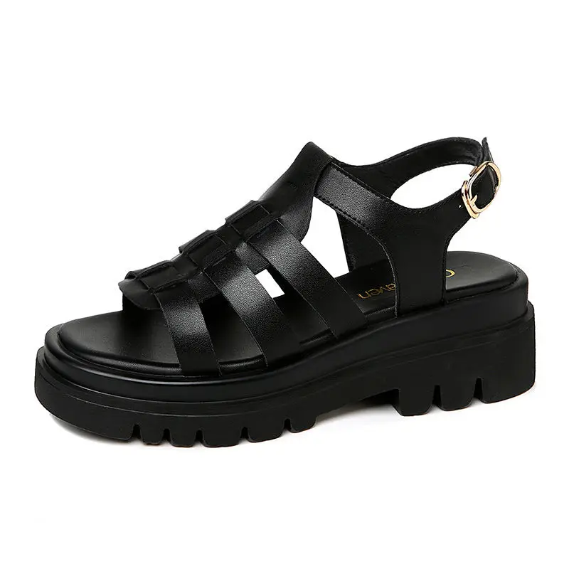 

Open-Toe Thick-Heeled Sandals, Flat Buckle Solid Color Women'S Shoes, Women'S Platform Shoes women's sandals