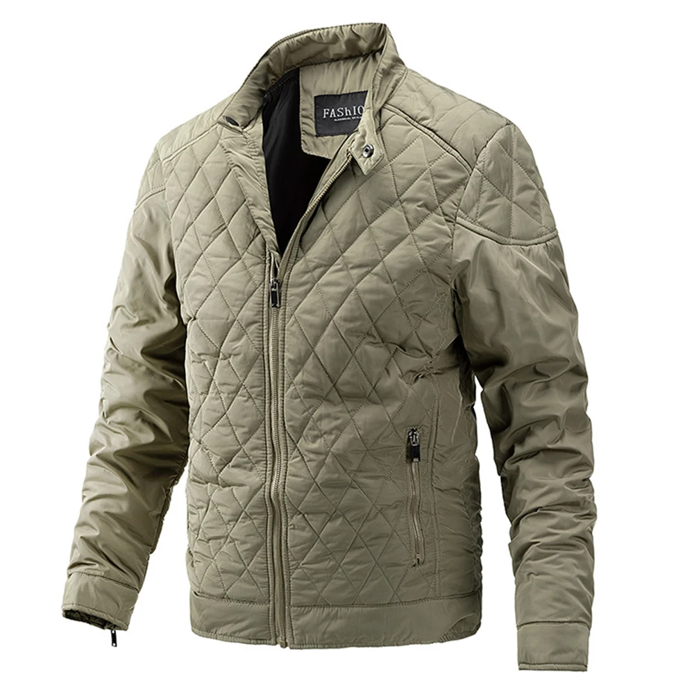 ERIDANUS 2022 New Hot Diamond-shaped Plaid Light Winter Cotton Jacket Stand-up Collar Solid Color Men's Cotton Clothing MWM156