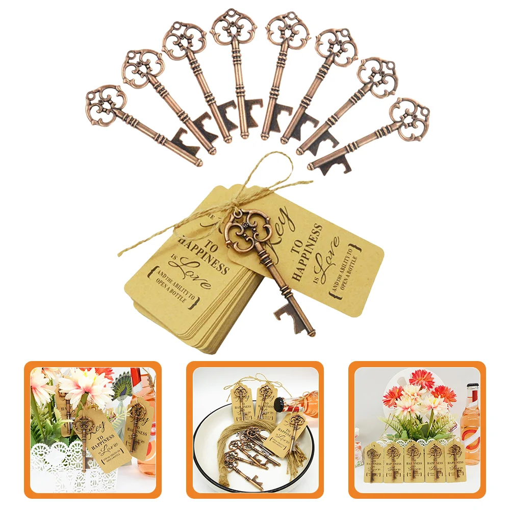 

50 Sets Key Shaped Bottle Openers Retro Bottle Openers with Gift Tags Ropes