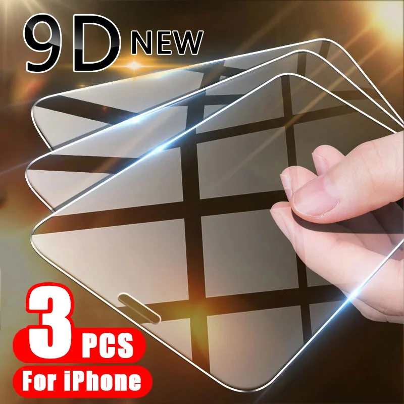 

9D 3Pcs Screen Protector On The For iPhone 7 8 Plus 6 6s SE Tempered Glass For iPhone 11 12 13 Pro Max Mini Protective Glass
