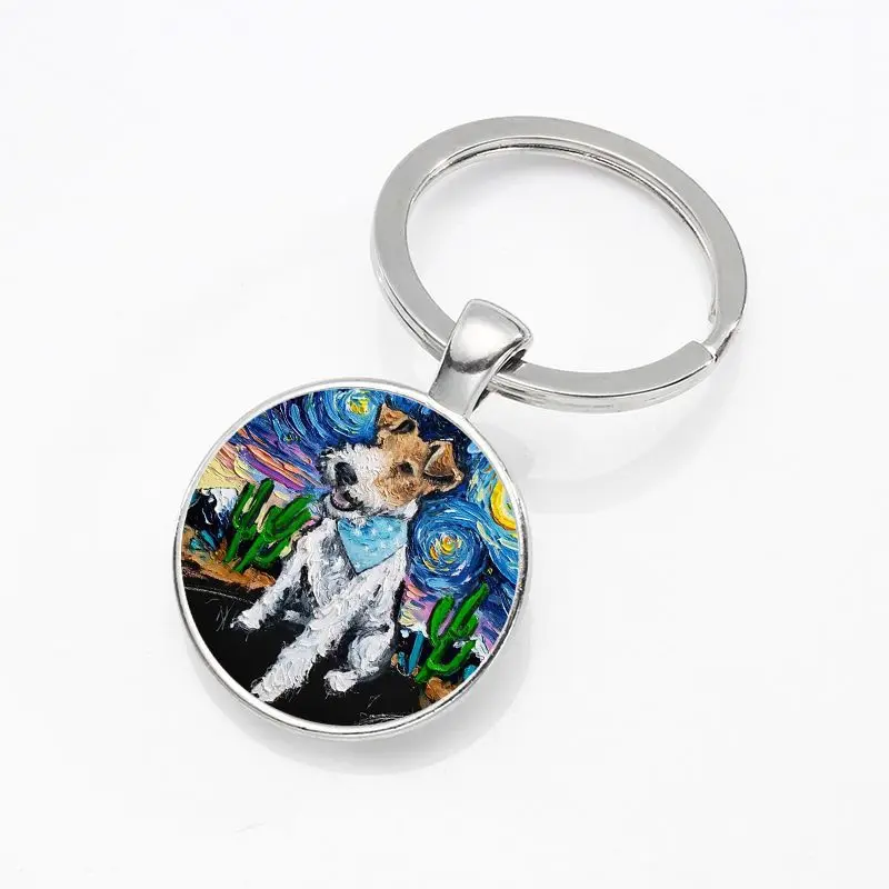Популярный ключница-подвеска с жемчужным украшением, ретро масляная живопись "Звездная ночь" Ван Гога с питомцем собакой.