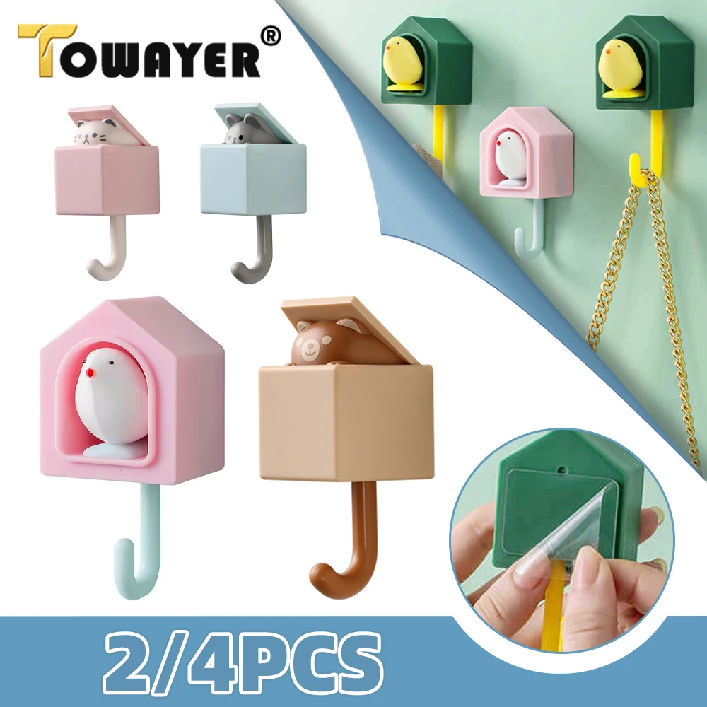 

2Pcs Creative Cute Pet Hook Seamless Dormitory Bedroom Door Hangers Hooks Key Umbrella Towel Cap Coat Rack Wall Decoration Hook