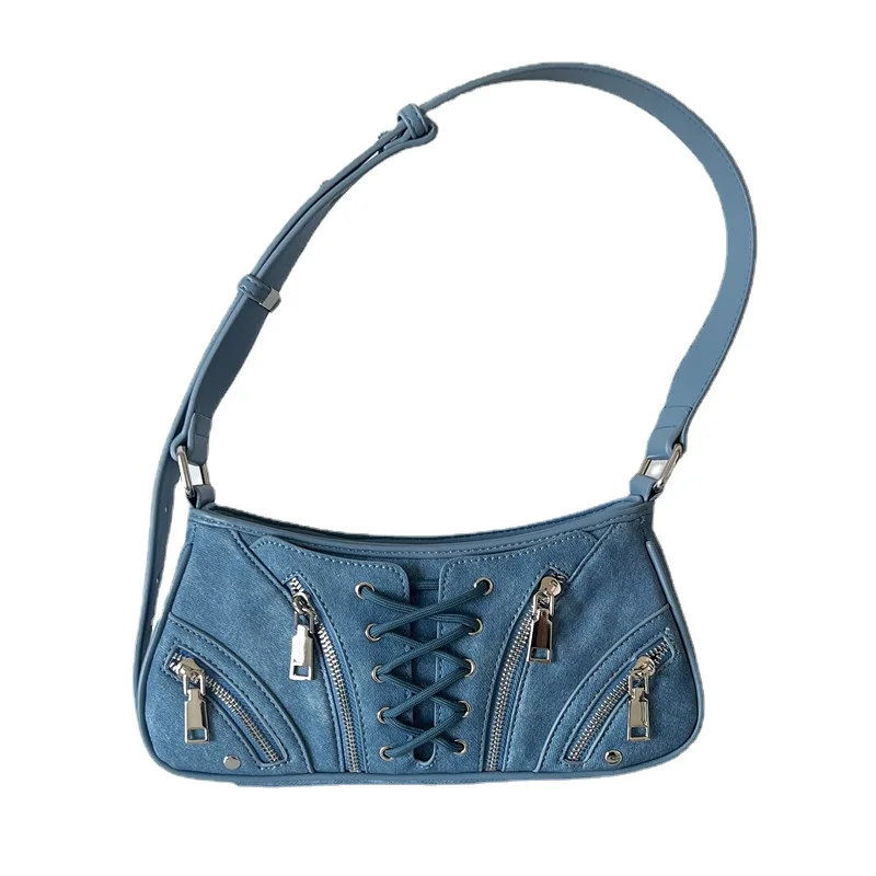 Vintage Y2K Cool Girls Denim Bag Cool Dark Harajuku Style Spicy Girl Underarm Bag Retro Crossbody Purses Handbag Bolsa Feminina