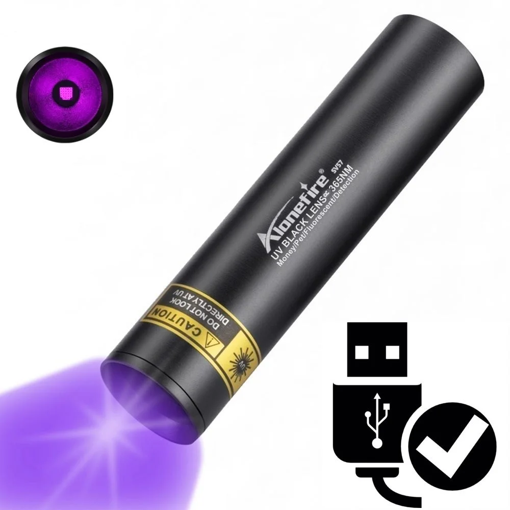 

3W 365nm UV Flashlight USB Rechargeable Ultraviolet Torch Pets Urine Cat tinea Money Ore Scorpion Detection Black Light SV57