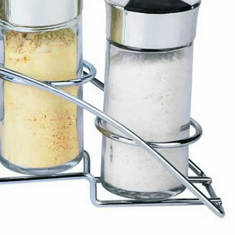 

Sleek Half Moon Steel Seasoning and Herbs Organizing Spice Rack with 6 Empty Glass Spice Jars, Chrome