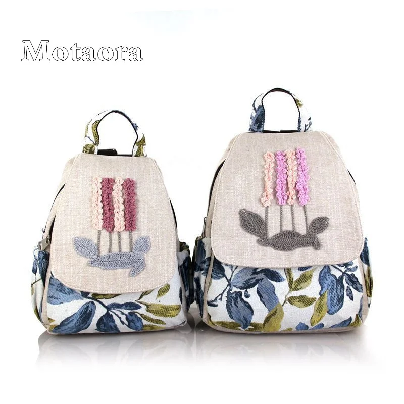 

New Retro Large Zipper Capacity Schoolbag Girl Chinese National Style Women Backpack Simple Travel Canvas Bag