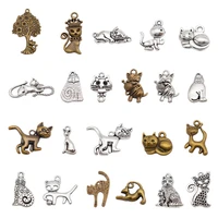 julie wang 20pcs mixed alloy cat charms antique bronze silver color cat animal pendant bracelet jewelry making accessory