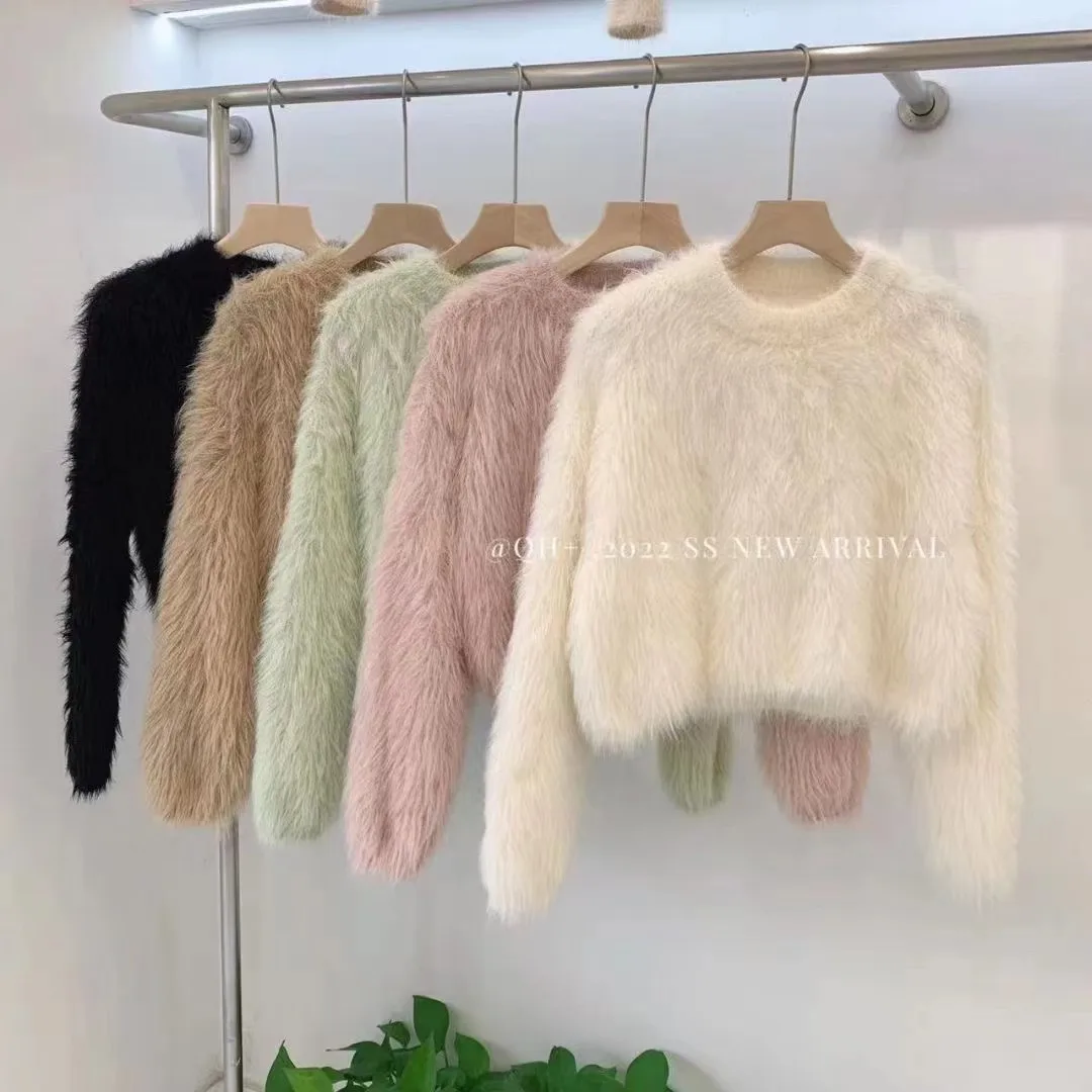 

WTIANYUW 2022 New Winter Mohair Sweater Faux Mink Cashmere Short Pullover Sweater Knitted Sweater Women Clothes Korean Fashion