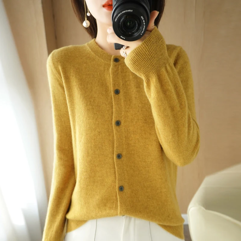 2022 Cashmere Cardigans Women's O-neck Single Breasted Lady Knitwear Tops Solid  Femme Cardigan