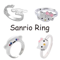 kawaii sanrios cartoon ring kitty cinnamoroll cute cartoon anime adjustable crystal ring necklace accessories toys for girl