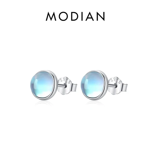 Серебряные серьги-гвоздики Modian с лунным камнем