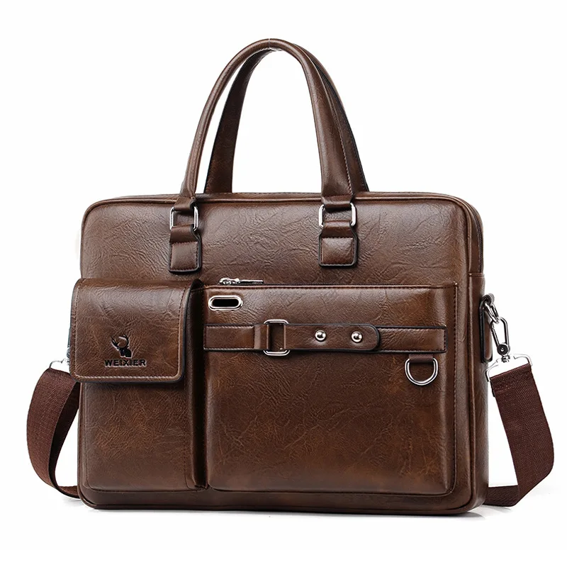 Vintage Leather Briefcases Men Business Handbag Large Capacity Tote Bag Office Shoulder Messenger Bag Waterproof Laptop Bag