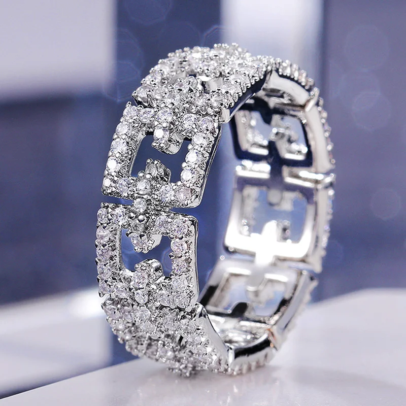 

Huitan Stylish Brilliant Women Wedding Band Rings Full Paved Shiny CZ Promise Love Ring Versatile Statement Jewelry High Quality