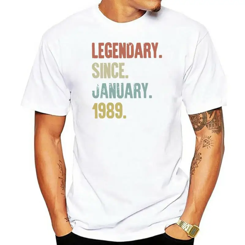 

Мужские Винтажные футболки в стиле ретро на 30-й день рождения, легендарные с января 1989 года, футболки, Новые Топы с коротким рукавом, футболки из чистого хлопка