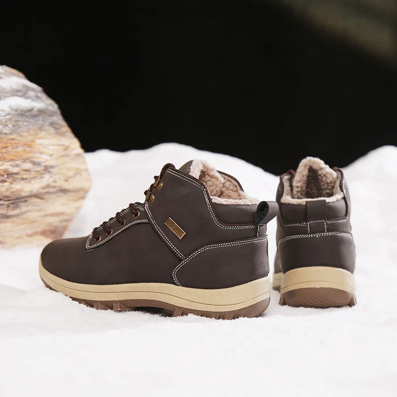 Winter Men Boots Snow Plush Warm Man Snow Boots PU Waterproof Men's Ankle Boots Soft Outdoor Men's Shoes Hot Sale