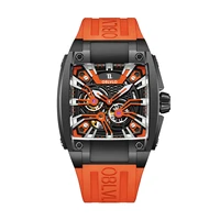 oblvlo 2022 luxury men automatic mechanical watch super luminous skeleton stainless steel bezel orange rubber strap glass gm