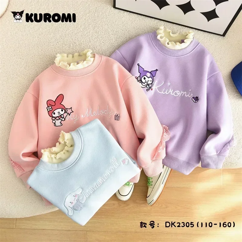 

Sanrios Cinnamoroll Anime Kawaii Winter Hoodies Cute Cartoon Lace Neck Top Temperament Casual Girls Hoodies Christmas Gifts