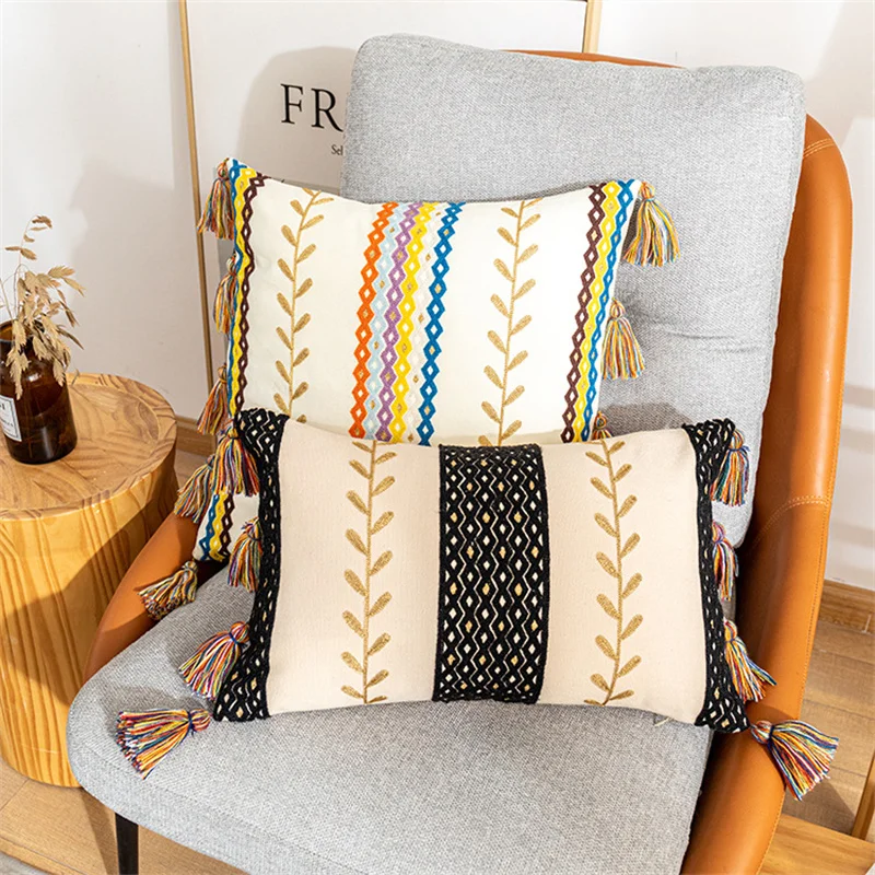 

Nordic Style Cushion Cover 45x45/30x50cm Ear of Wheat Embroidered Cotton Pillow Cover Decorative for Living Room Sofa Car Home