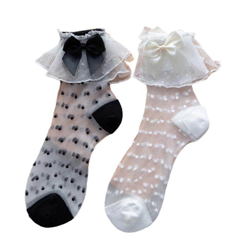 

Sweet Socks Polka Dot Lace Bowknot Short Tube Socks Women Girl Elastic Cotton Socks Female Cosplay Costumes drop shipping