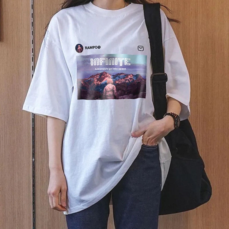 

T Shirt For Men 2022 Summer Fashion Astronaut Printed Short Sleeve Top Tee Women 100% Cotton Harajuku Loose O Neck Women T-Shirt