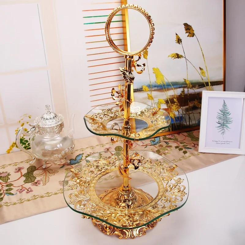 

Retro European Style Glass 2-Layer Fruit Bowl Transparent Storage Tray Dessert Plate Household Items Living Room Decorations