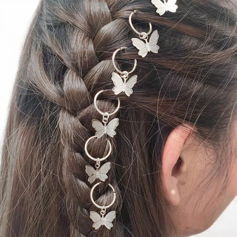 

Vintage Punk New Silver Butterfly DIY Hair Clip Summer Charm Spiral Bead Ring Dirty Braid Hair Button Hair Accessories for Women