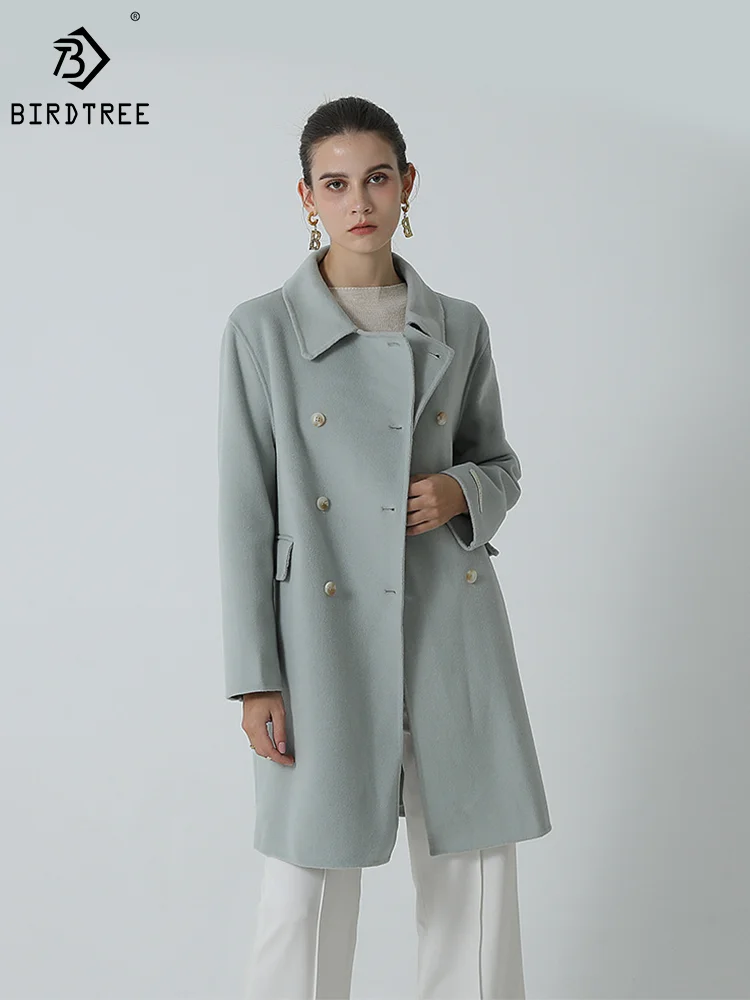 

Birdtree 100% двустороннее шерстяное элегантное женское пальто с отложным воротником, простое свободное модное пальто на осень и зиму, новинка C30746QM