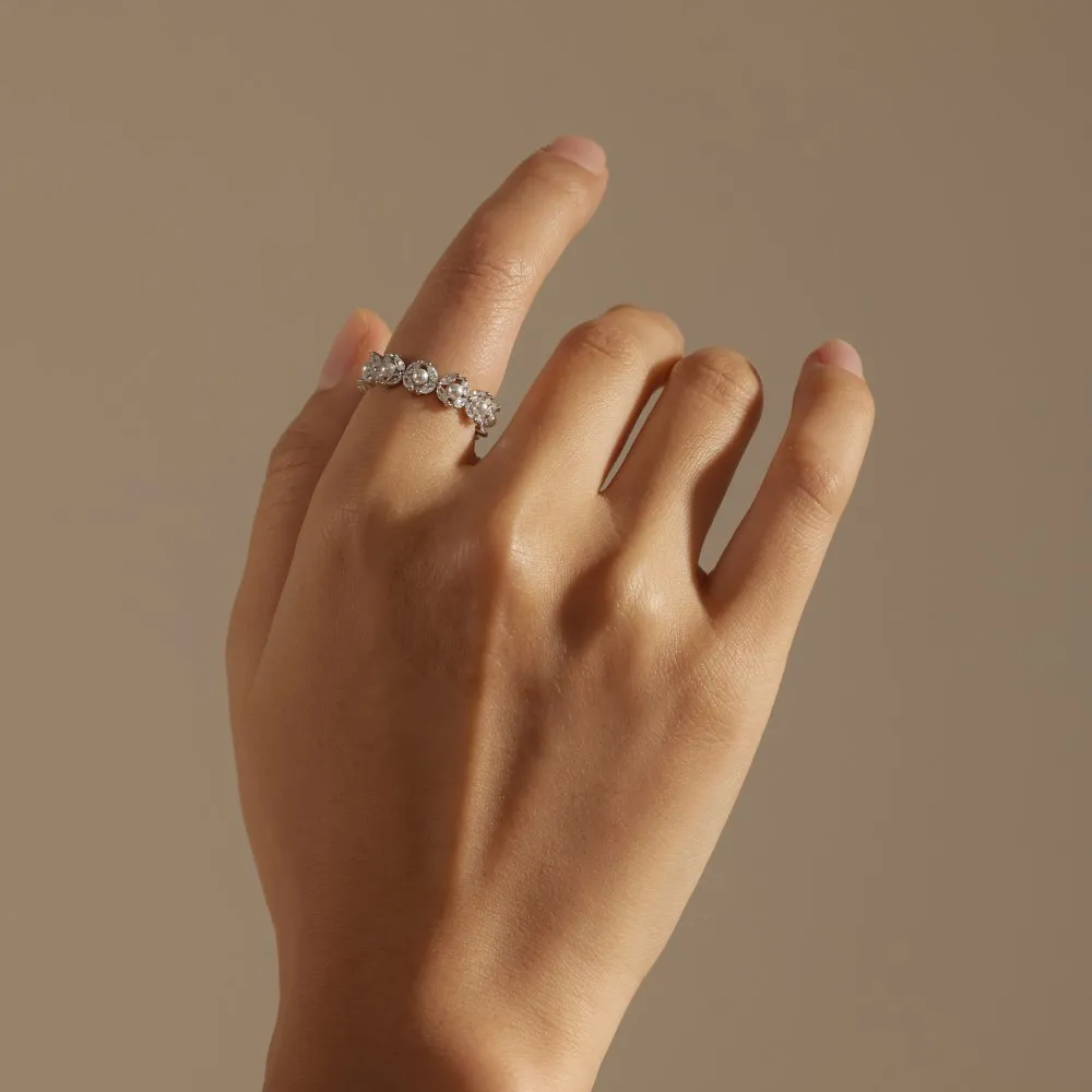 Glowshe Стерлингового Серебра 925 пробы 5А Циркон Жемчуг Цветок Кольцо Банкет