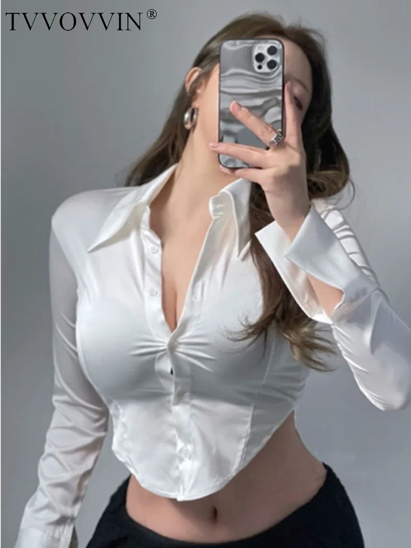 

WOMENGAGA Korea Style 2023 Spring/Summer New Slim Slim Elegant High Waist Short Long Sleeve Shirt Sweet Sexy Blouse White F8RY