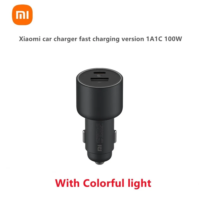

Автомобильное зарядное устройство Xiaomi, быстрая зарядка, цветной Ночной светильник, версия 1A1C, 100 Вт, 5 В/3 А, двойной USB QC, адаптер зарядного уст...