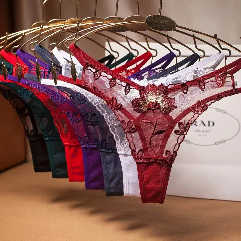 Women Thongs and G Strings Solid Color Bow Lace Panties Transparent Briefs Women Sexy Lingerie